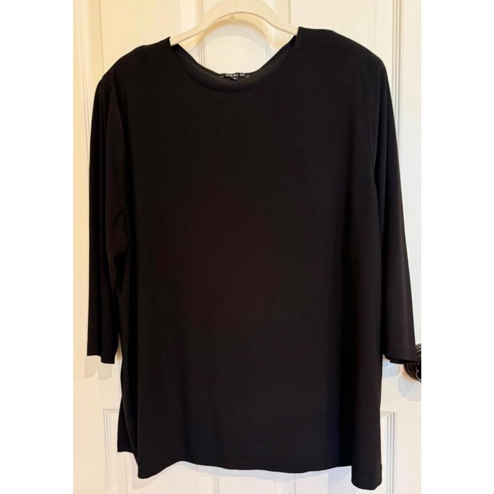 Vikki Vi Black V Neck 3/4 Sleeve Tunic 2x